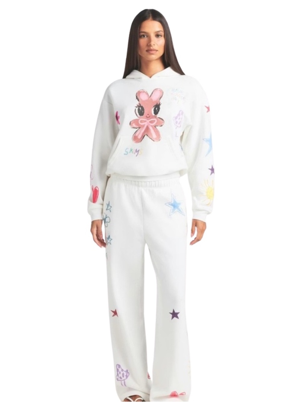 Skims Cotton Fleece Marble Happy Bunnies Straight Leg Pants XS